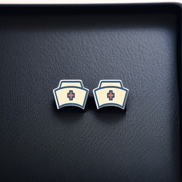 Retro Nurse Hat Stud Earrings – Classic Style, Modern Edge! 🩺 NWT Studs - Picture 3 of 4
